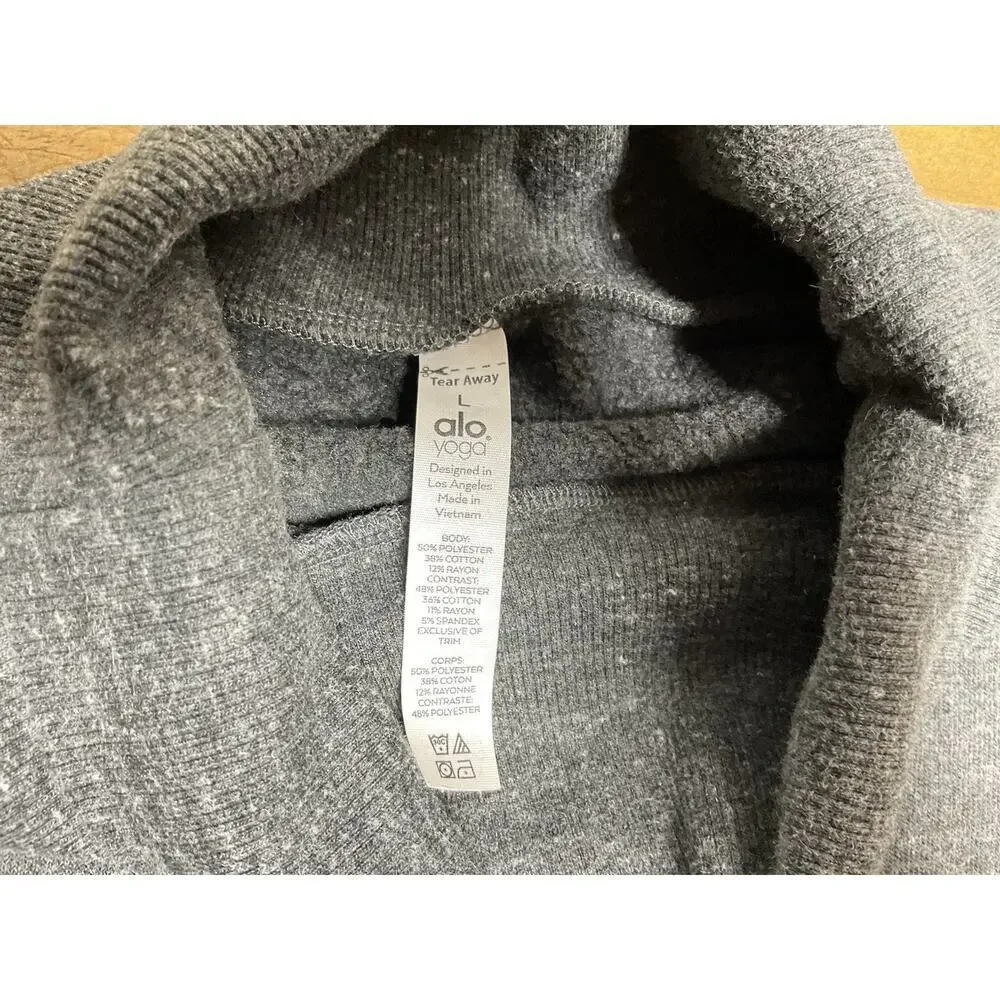 Alo Yoga Haze Funnel Neck Pullover Sweatshirt Gray Athleisure Athletic Womens L